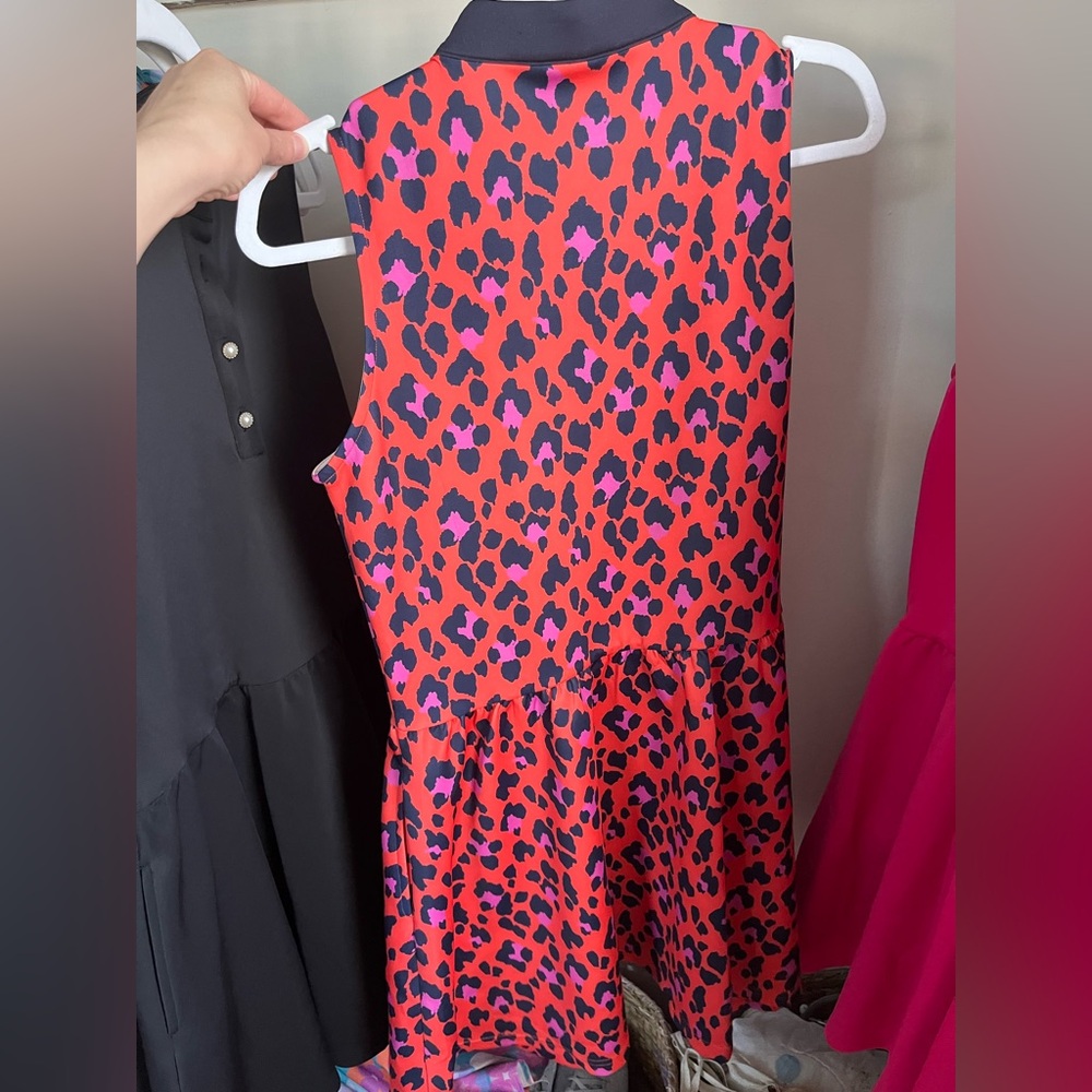 Sleeveless Coral & Pink Leopard Print Dress with Navy Trim SSYS - Picture 4 of 5